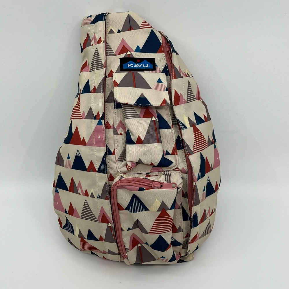 KAVU Rope Sling Backpack Mountainscape Crossbody Travel Hiking Geometric Print
